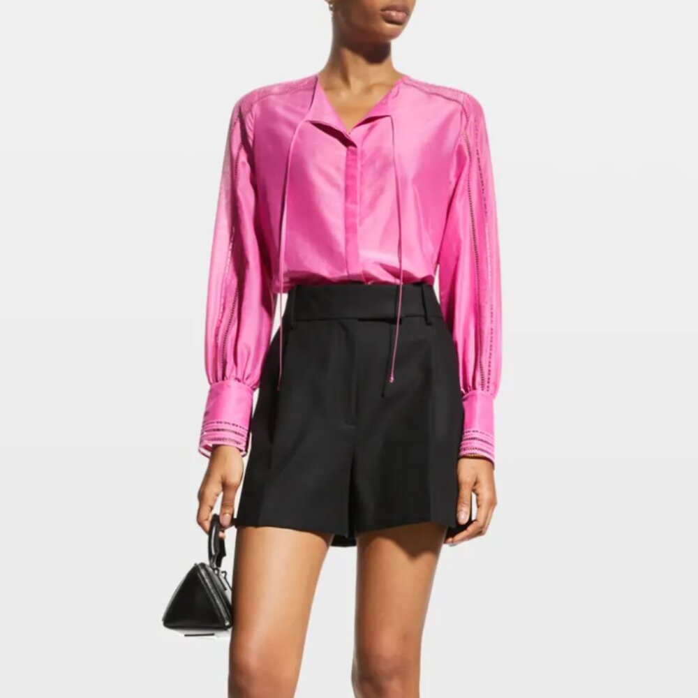 Kobi Halperin NWT Lorna Tie-Neck Ladder-Stitch Blouse